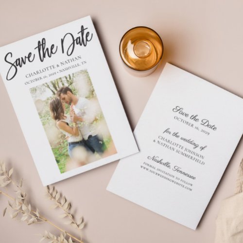 Budget Simple Black White Photo Save the Date Card