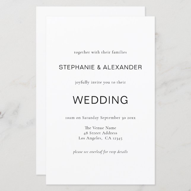 Budget Simple Black White QR Code Wedding Invite (Front/Back)