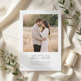 Budget Simple Black & White Script Photo Wedding Invitation
