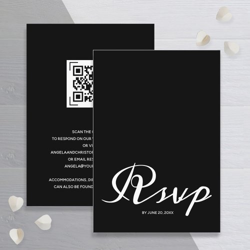 Budget Simple Black White Wedding RSVP QR Code Enclosure Card
