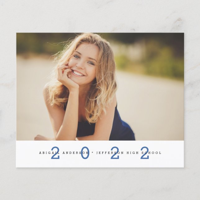 Budget Simple Blue Photo Graduation Announcement  (Front)