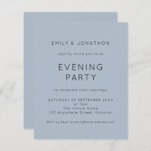 Budget Simple Blue Wedding Evening Party Invite