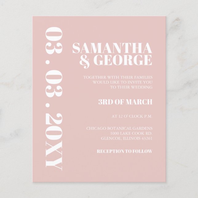 Budget Simple Blush Wedding Invitation (Front)