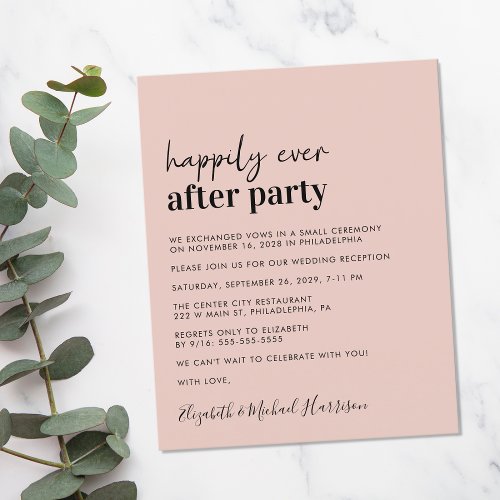 Budget Simple Blush Wedding Reception Invitation