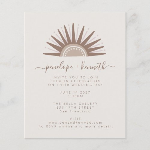 Budget Simple Boho Sun Taupe Wedding Invite