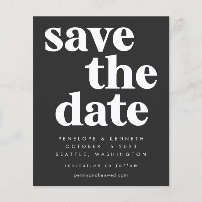 Budget Simple Bold Black White Save The Date Card (Front)