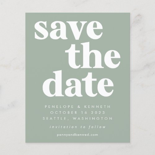 Budget Simple Bold Sage Green Save The Date Card
