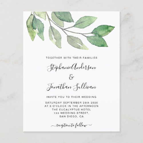 Budget Simple Botanical Wedding Invitation