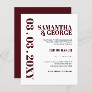Budget Simple Burgundy Modern Wedding Invitation