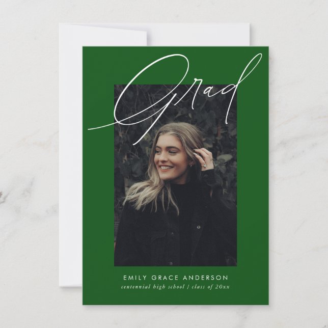 Budget Simple Calligraphy Three Photo Graduation Announcement (Front)