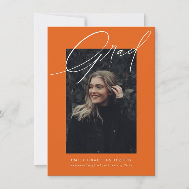Budget Simple Calligraphy Three Photo Graduation Announcement (Front)