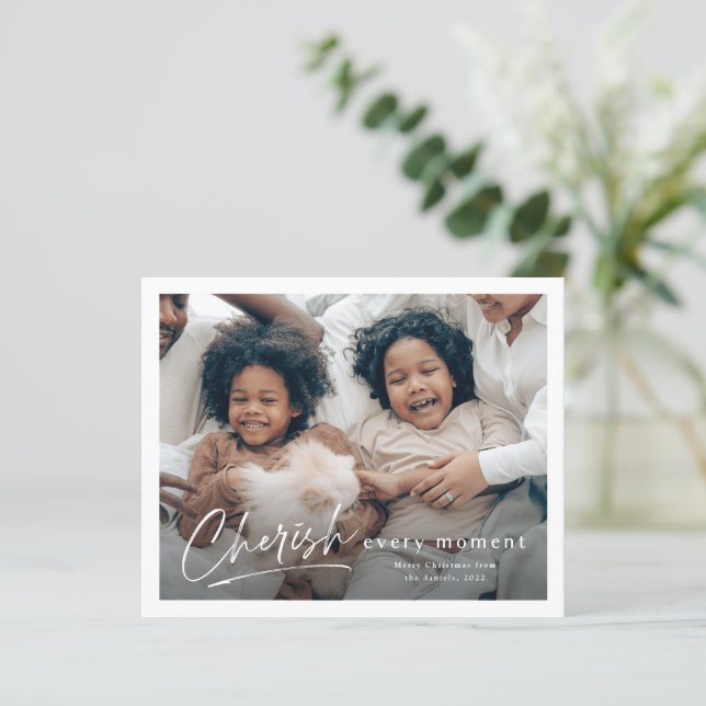 Budget Simple Cherish Script Photo Christmas Card (Standing Front)