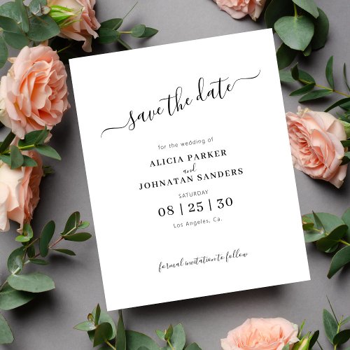 Budget simple chic script wedding save the date