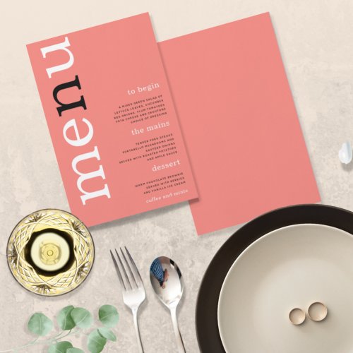 BUDGET Simple Coral Rose Typography Wedding Menu