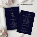 Budget simple dark navy white wedding program flyer<br><div class="desc">Modern simple minimalist script trendy ceremony and party BUDGET affordable dark midnight navy blue and white wedding program PAPER FLYER template featuring chic trendy calligraphy. Easy to personalize with your custom text on both sides! PLEASE READ THIS BEFORE PURCHASING! This is a low budget affordable program printed on a FLYER...</div>