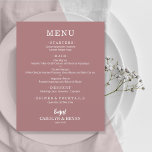 Budget Simple Desert Rose Pink Wedding Menu Flyer<br><div class="desc">An excellent value, a desert rose pink dinner menu printed on thinner 80 lb uncoated matte paper features your food choices in chic white lettering. Perfect for a modern wedding reception, wedding rehearsal dinner, anniversary party or any special event with a sit-down dinner. Measures 4.5" x 5.6", but you can...</div>