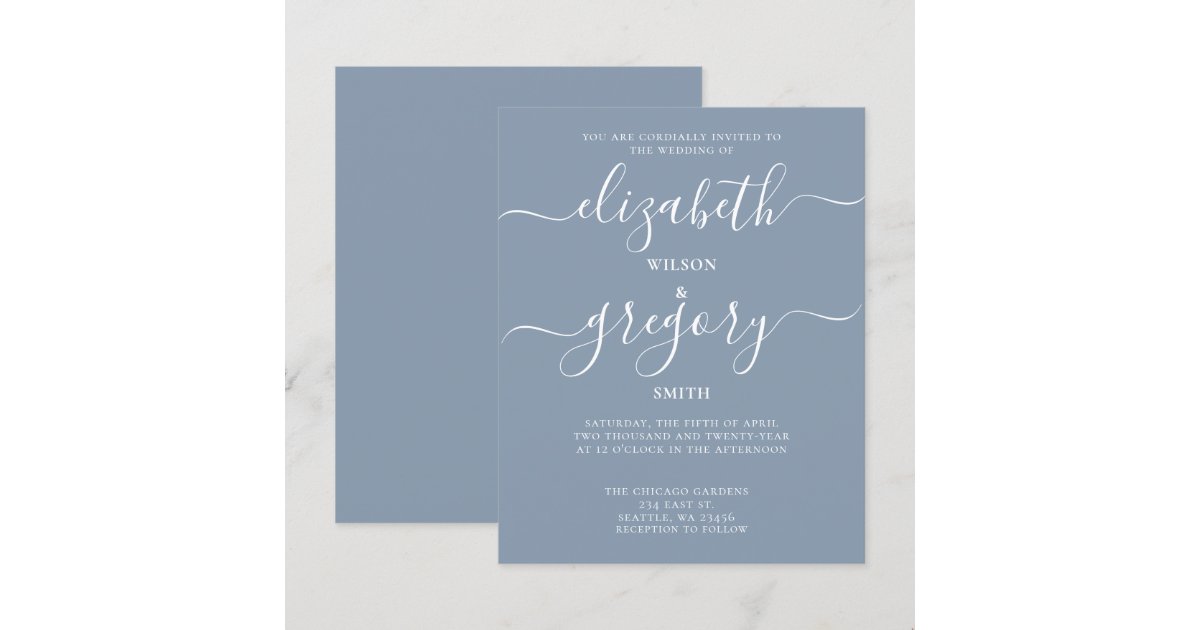 Budget Simple Dusty Blue Modern Wedding Invitation | Zazzle