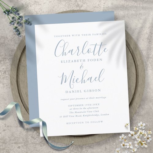 Budget Simple Dusty Blue Script Wedding Invitation