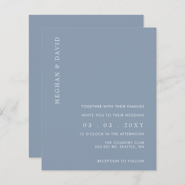 Budget Simple Dusty Blue Wedding Invitation (Front/Back)