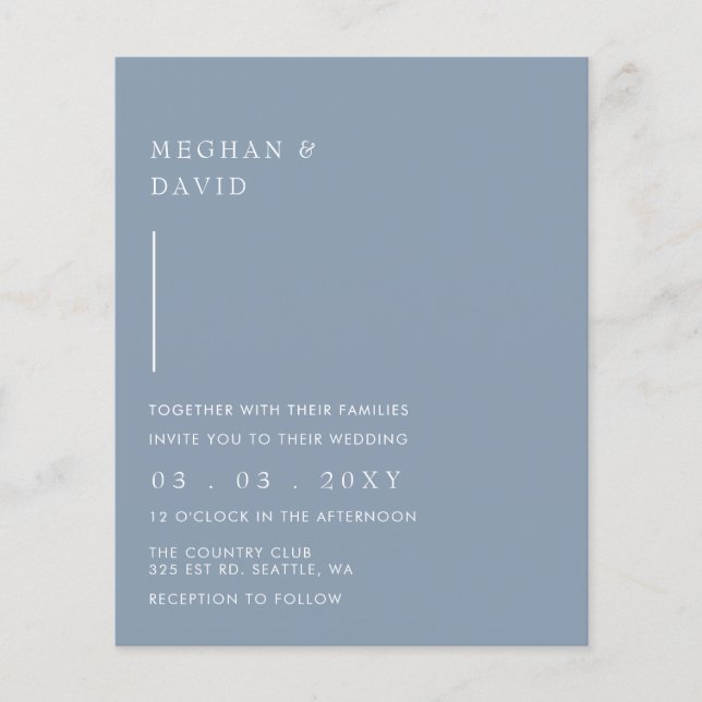 Budget Simple Dusty Blue Wedding Invitation (Front)
