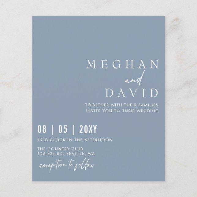 Budget Simple  Dusty Blue Wedding Invitation (Front)