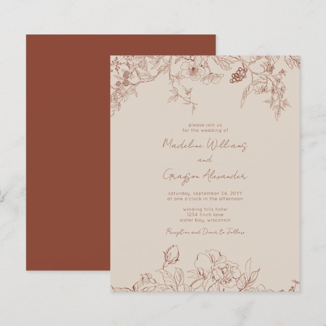 Budget Simple Elegance Boho Wedding Invitation (Front/Back)