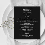 Budget Simple Elegant Black Wedding Dinner Menu<br><div class="desc">A dinner menu card on black features your menu in chic white lettering. Perfect for a modern wedding reception,  wedding rehearsal dinner,  anniversary party or any special event with a sit down dinner. Choose ANY COLOR BACKGROUND,  any COLOR TEXT,  any FONT! Easily personalize with your dinner menu and details.</div>