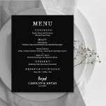 Budget Simple Elegant Black Wedding Dinner Menu Flyer<br><div class="desc">A black dinner menu features your menu in chic white lettering. Perfect for a modern wedding reception, wedding rehearsal dinner, anniversary party or any special event with a sit down dinner. An excellent value, printed on 80lb weight uncoated matte white paper measuring 4.5" x 5.6", but you can choose from...</div>
