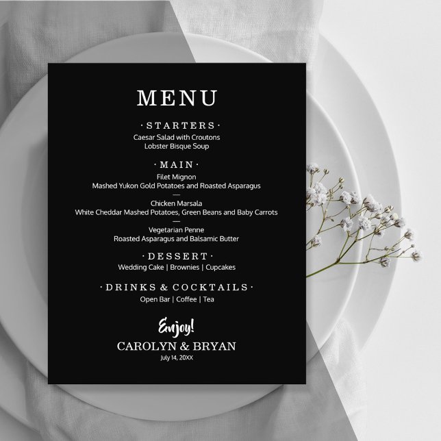 Budget Simple Elegant Black Wedding Dinner Menu Flyer (Creator Uploaded)