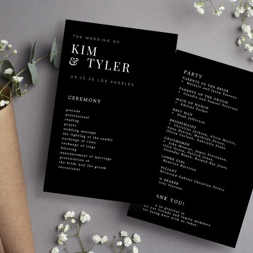 Budget simple elegant black wedding program