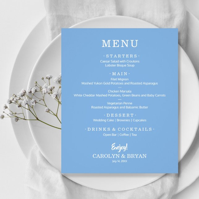 Budget Simple Elegant Blue Wedding Menu (Creator Uploaded)