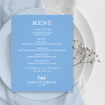 Budget Simple Elegant Blue Wedding Menu Flyer<br><div class="desc">An affordable value paper of 80 lb. weight, these small blue dinner menu cards feature your food choices in chic white lettering. Perfect for a modern wedding reception, wedding rehearsal dinner, anniversary party, or any special event with a sit-down dinner. *Measures 4.5" x 5.6" (or choose from 2 other sizes.)...</div>