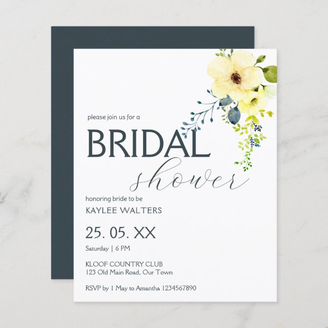 Budget simple elegant bridal shower invitation (Front/Back)