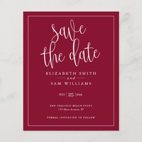 Budget Simple Elegant Burgundy Red Save the Date  Flyer