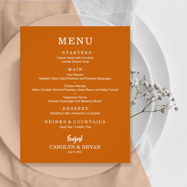 Budget Simple Elegant Burnt Orange Wedding Menu Flyer (Creator Uploaded)