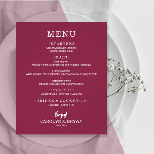 Budget Simple Elegant Cranberry Wedding Menu Flyer