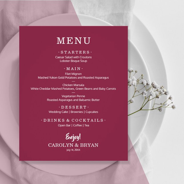 Budget Simple Elegant Cranberry Wedding Menu Flyer (Creator Uploaded)