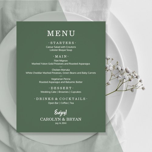 Budget Simple Elegant Evergreen Wedding Menu Flyer