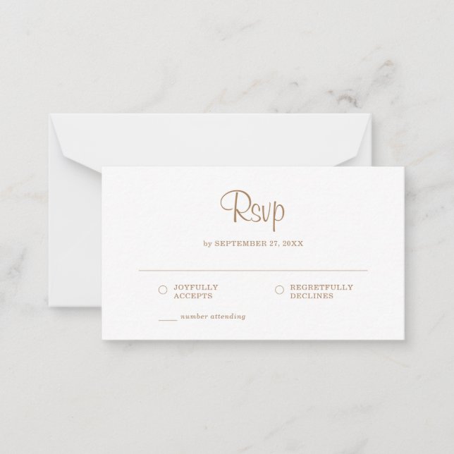 BUDGET Simple Elegant Gold Rustic RSVP Wedding Note Card (Front)