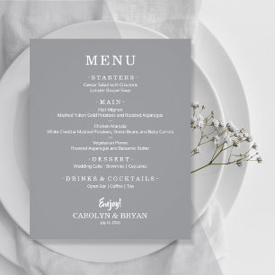 Budget Simple Elegant Gray Wedding Menu Flyer
