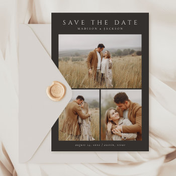 Budget Simple Elegant Modern Four Photo Save The Date by JAmberDesign at Zazzle