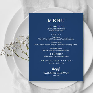 Budget Simple Elegant Navy Blue Wedding Menu