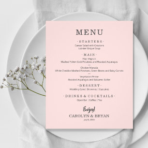 Budget Simple Elegant Pink Wedding Menu
