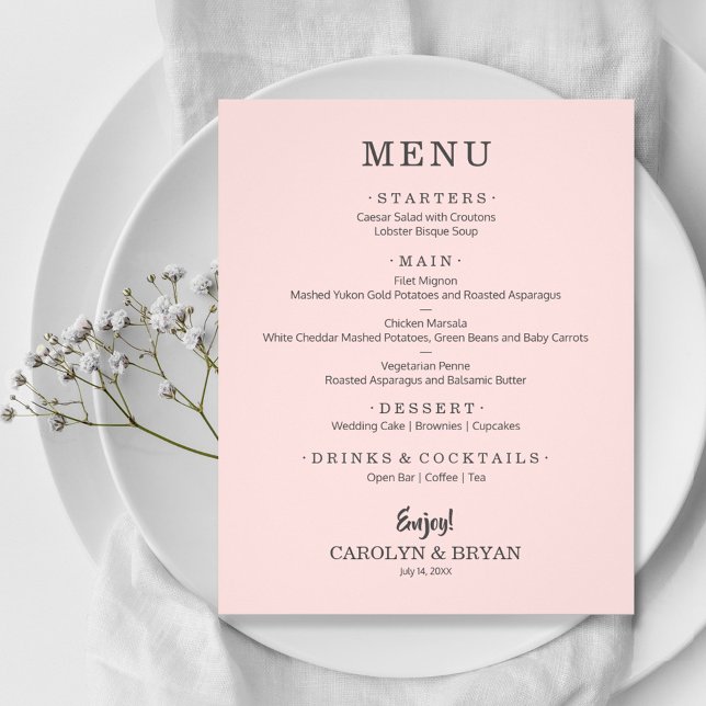 Budget Simple Elegant Pink Wedding Menu (Creator Uploaded)