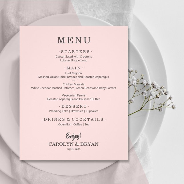 Budget Simple Elegant Pink Wedding Menu Flyer (Creator Uploaded)
