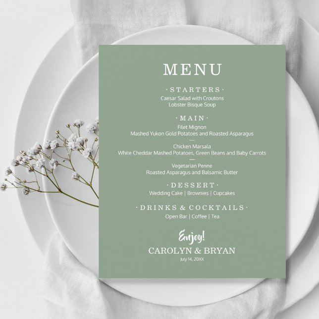 Budget Simple Elegant Sage Green Wedding Menu (Creator Uploaded)