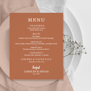 Budget Simple Elegant Terracotta Wedding Menu Flyer