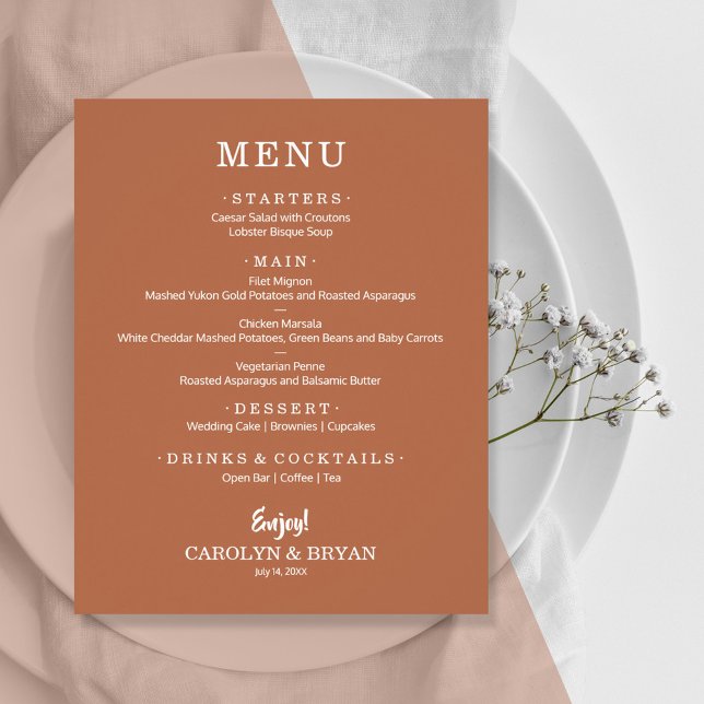 Budget Simple Elegant Terracotta Wedding Menu Flyer (Creator Uploaded)