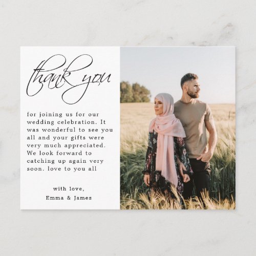 Budget Simple Elegant Text Photo Wedding Thank You Postcard