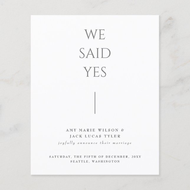 Budget Simple Elegant Wedding Announcement  (Front)